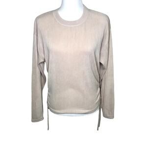 Zara Tan Ribbed Knit Adjustable Sides Tie Long Sleeve Pullover Top
